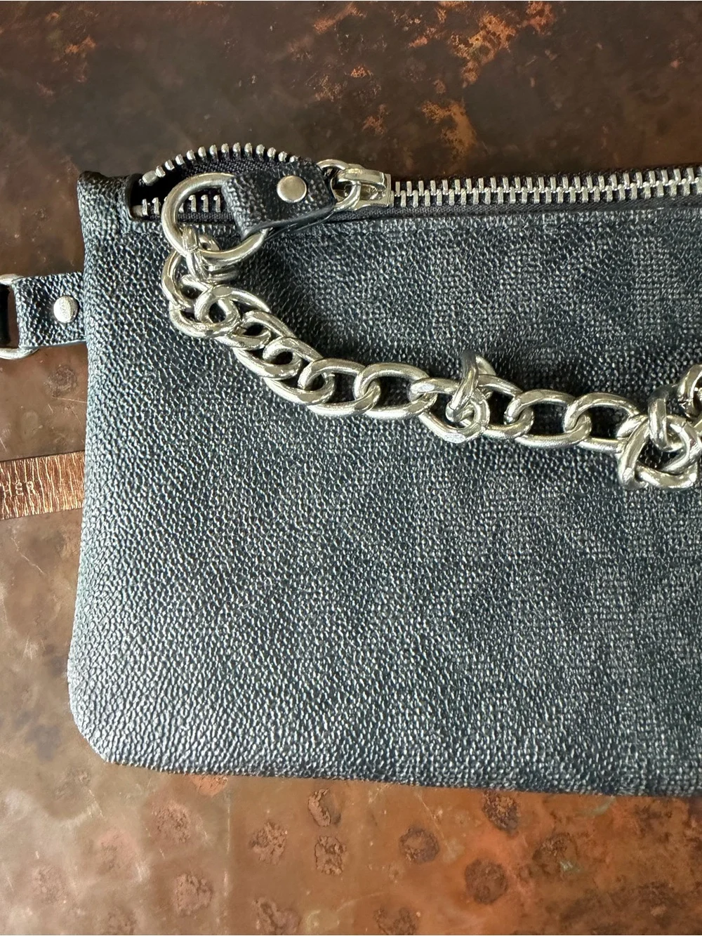 Michael Kors 554131 Black Gray Chain Belt Bag Fanny Pack Silver Hardware